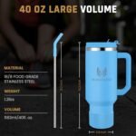40 oz Insulated Tumbler with Handle and Straw – Stainless Steel Double Wall Vacuum Cup Fits Car Cup Holder, Hot Cold Travel Mug, BPA Free Reusable Water Bottle Gift for Women Men - Sky Blue - Image 4