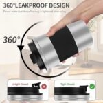 YINBAOGE Insulated Travel Coffee Mug, Spill & Leak Proof, Portable To Go Camping Stainless Steel Coffee Tumbler, Reusable Thermal Coffee Cup with Lid for Hot & Cold Drinks(Silver black, 12 OZ) - Image 5