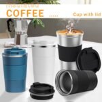 YINBAOGE Insulated Travel Coffee Mug, Spill & Leak Proof, Portable To Go Camping Stainless Steel Coffee Tumbler, Reusable Thermal Coffee Cup with Lid for Hot & Cold Drinks(Silver black, 12 OZ) - Image 7