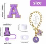 9pcs Cup Accessories Set, Butterfly Straw Cover Cap for Stanley Cup 30oz/40oz,Sticker for Stanley Decorations,Initial Letter Charm Personalized Spill-Proof Silicone Stoppers (Purple S) - Image 4