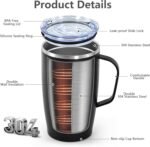 16oz Coffee Mug with Handle, 2Pack Insulated Coffee Tumblers with Lid and Straw, Double Wall Vacuum Travel Coffee Mug with Handle for Coffee Tea Milk Fruit Juice, Black&Purple - Image 4