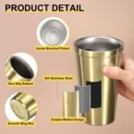 uxcell 2Pcs Stainless Steel Cup, 15Oz Metal Double Walled Travel Tea Coffee Mug Tumbler Camping Reusable Cup Drinking Glasses for Milk, Juice, Cold or Hot Drinks (Gold) - Image 4