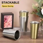 uxcell 2Pcs Stainless Steel Cup, 15Oz Metal Double Walled Travel Tea Coffee Mug Tumbler Camping Reusable Cup Drinking Glasses for Milk, Juice, Cold or Hot Drinks (Gold) - Image 5