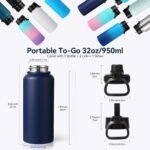 Neihepal 32 oz Insulated Water Bottles Bulk with 2 Lids (Straw & Spout Lid), Stainless Steel Double Wall Water Bottle, Keeps Cold 24H & Hot 12H (Navy,4 Pack) - Image 3