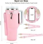Water Bottle Holder with Strap for Stanley Cup 40 oz Tumbler with Handle, Personalized Initial Stanley Cup Accessories, Thanksgiving, Water Bottle Carrier Bag for Women & Men - Pink - Image 6