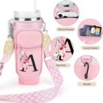 Water Bottle Holder with Strap for Stanley Cup 40 oz Tumbler with Handle, Personalized Initial Stanley Cup Accessories, Thanksgiving, Water Bottle Carrier Bag for Women & Men - Pink - Image 7