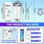 36 Pack, 20oz Stainless Steel Bulk Tumblers with Lids and Straws, Leakproof Double Wall Travel Mug for Hot/Cold Drinks, Home Office Outdoor Party Use, Durable Powder Coated Insulated Cup/White - Image 3