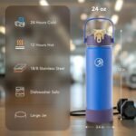 GOSWAG Insulated Water Bottle 24 oz, Stainless Steel Water Bottles with 2 Lids and Silicone Sleeve for School and Work, Double-Wall Vacuum Insulation - Image 3