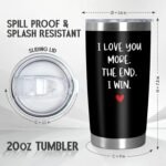 TEEZWONDER Valentines Day Gifts for Him Men - I Win Black Stainless Steel Insulated Coffee Tumbler with Lid 20 oz - Anniversary Birthday Couple Gifts for Him Husband Boyfriend, Tumbler for Men - Image 3