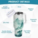 Nander 40oz Smoky Green Mountains Tumbler with Handle and Straw Lid,Insulated Coffee Cup Reusable Stainless Steel Water Bottle Travel Mug Cupholder,Keeps Cold or Hot - Image 4