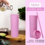SKINNY TUMBLERS 4 Pack - Matte Pastel Colored Acrylic Tumbler with Lid and Straw- Perfect for Home, Travel |16oz Double Wall Reusable Plastic Tumbler w Straw Cleaner INCLUDED,LIGHT PINK - Image 6
