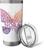 Watercolor Butterfly Travel Mug Personalized Name Nora Stainless Steel Insulated Tumbler - Image 5