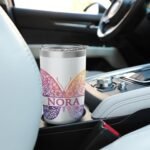 Watercolor Butterfly Travel Mug Personalized Name Nora Stainless Steel Insulated Tumbler - Image 6