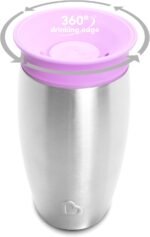 Munchkin Stainless Steel Sippy Cups for Toddlers 1-3, Spill Proof Miracle 360 Cup, Insulated, 10 Ounce, Purple - Image 3