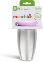 Munchkin Stainless Steel Sippy Cups for Toddlers 1-3, Spill Proof Miracle 360 Cup, Insulated, 10 Ounce, Purple - Image 5