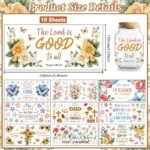 Peacoblue UV DTF Cup Wraps Transfer Stickers Bible and Flowers Pattern, 10 Sheets Waterproof Custom Vinyl Transfer Sticker 16oz Coffee Glass Cup Tumbler Bottle Mug Decals for Men Women - Image 3