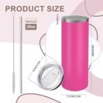 YOUKE OLA 16 Pack Stainless Steel Skinny Tumblers Bulk Straight Double Wall Powder Coated Insulated Tumbler with Lid and Straw for Laser Engrave, DIY Gift, 20oz Pink - Image 3