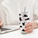 Funny Black Cat Valentines 20oz Travel Coffee Mug Tumbler, Valentines Funny Gifts for Kids Her, Gifts for Cats Lovers Women, Cats Valentine Water Stainless Steel Tumbler with Lid and Straw - Image 4