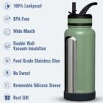 OLDLEY 32 oz Insulated Water Bottle With Straw, Stainless Steel Sports Water Cup Flask with 3 Lids(Straw, Spout and Handle Lid) Double Walled Travel Thermal Canteen Mug,Army Green - Image 4