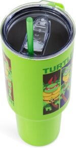 Silver Buffalo Teenage Mutant Ninja Turtles Turtle Power Stainless Steel Tumbler with Handle Featuring Leonardo, Donatello, Raphael, and Michelangelo, Fits in Standard Cup Holder, 40 Ounces - Image 3