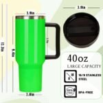 40oz Sublimation Tumbler with Handle&Straw &Lid - Cup holder Friendly Travel Mug-Stainless Steel Neon Tumbler Double Wall Spill Proof Water Bottle - Gifts for Women Men Him Her（green） - Image 3