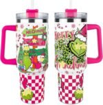 40 oz Christmas Grinchi Tumbler with Handle and Straw, Stainless Steel Tumbler with Lid Straw, Car Sports Travel Cup Gift 40oz Tumblers (Christmas 1) - Image 3