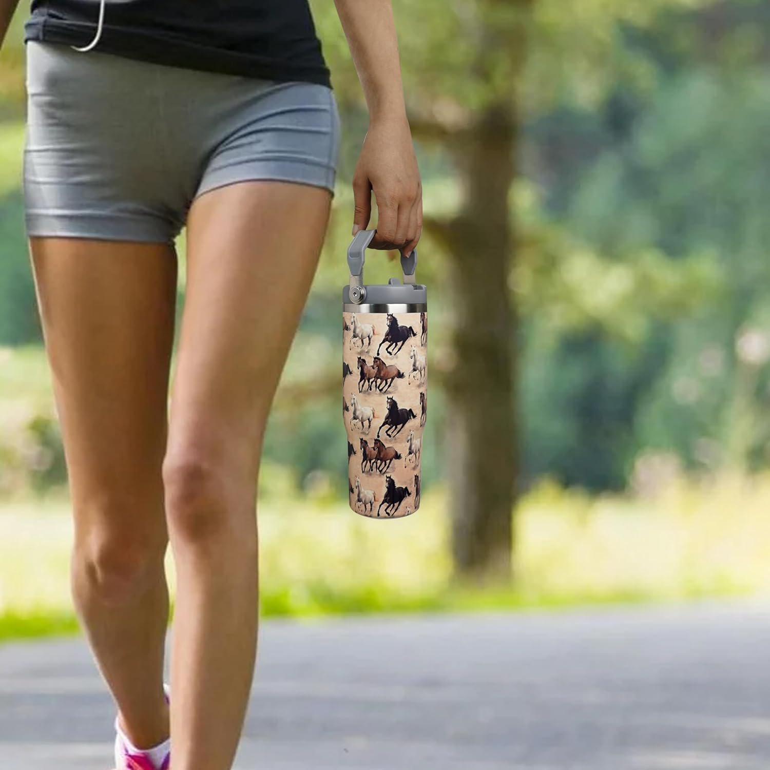 30 oz Horse Tumbler with Straw Handle, Vintage Gifts for Women Men Horse Lover, Stainless Steel Insulated Water Bottle Coffee Cups for Home Office Travel(Brown) - Image 5