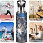 STAYTOP 20OZ Stainless Steel Vacuum Portable Insulation Cup, Leak-Proof Outdoor Sports Bottle Coffee Travel Mug with Straw, Office,School Water Bottle-Cool Wolf Animal - Image 4