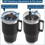 Spill-Proof Straw Lid for YETI Rambler 42/35/32/30 oz Tumblers ONLY | [NOT for Travel Mugs] [NOT for Screw-on Lids] | 180° Rotating & 95° Flip Hidden Straw Replacement Lid, Black (1-Pack) - Image 6