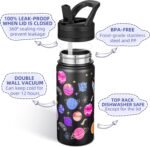 Fanhaw 18 Oz Kids Insulated Water Bottle with Straw - Stainless Steel Double Wall Vacuum Cup, Leakproof, BPA Free, Suitable for Boys and Girls(Black - Solar System) - Image 3