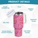 Boccsty Cowgirl Howdy Sweet Horseshoe Insulated Tumblers Reusable Stainless Steel Tumbler 40 oz Cup Coffee Travel Mug Water Bottle with Handle & Flip Straw for Home Office Car - Image 4