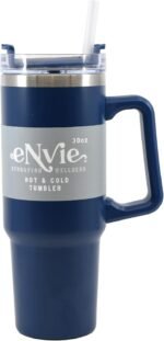 Envie 30 oz Tumbler Mug with Lid and Straw, Reusable Insulated Mug with Handle, Stainless Steel Tumbler for Iced & Hot Beverages, Navy Blue - Image 3