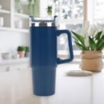 Envie 30 oz Tumbler Mug with Lid and Straw, Reusable Insulated Mug with Handle, Stainless Steel Tumbler for Iced & Hot Beverages, Navy Blue - Image 4