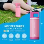 GROSCHE Alpine Flip n' Sip 16oz Insulated Kids Water Bottle - Stainless Steel, Leakproof Flask with Straw - Perfect for Gym, Travel & Outdoor Use - Keeps Water Cold upto 60 hrs - Flamingo Pink - Image 7