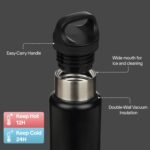 BJPKPK Insulated Water Bottle 18OZ Stainless Steel Water Bottle with Handle Double Walls Vacuum Insulated BPA Free Flask, Black - Image 3