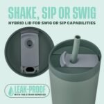 BlenderBottle 2-in-1 Insulated Stainless Steel Shaker Tumbler, Swig Leakproof Lid, Straw, BlenderBall, BPA Free, For Protein Shakes, Smoothies, And Pre Workout, 24 oz, Green (Seaglass) - Image 3