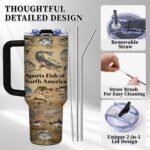 Fish Gifts for Dad, 40oz Tumbler with Handle and Straw, Fishing Gifts for Men, Birthday Gifts for Fisherman, Party Supplies, Fishing Coffee Mug, Stainless Steel Cup - Image 3