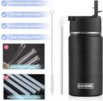 koodee Water Bottle -12 oz Stainless Steel Double Wall Vacuum Insulated Water Bottle with Straw, Sports Metal Wide Mouth Water Bottle Flask for School (Black) - Image 4