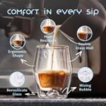 To-Go Espresso Glass Travel Mug with Lid, Reusable Double Wall Glass Tumbler, Fits Most Coffee Makers/Cupholders for Your Car, Gifts for Coffee Lovers, 2-Pack Almost Black Cortado Cups - Image 4