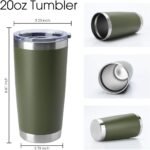 HASLE OUTFITTERS 20oz Tumblers Bulk Stainless Steel Cup with Lid Double Wall Vacuum Insulated Coffee Mug for Cold & Hot Drinks 8 Pack, Army Green - Image 3