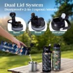 National Parks Water Bottle with 63 Waterproof Stickers – 32 oz Insulated Stainless Steel Bottle, 2-IN-1（Straw Spout）& Dustproof Lids, BPA-Free, Camping Hiking Travel Gifts (Black) - Image 4