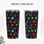 Dujiea 20oz Tumbler With Lid And Straw, Colorful Dog Cat Paw Print Vacuum Insulated Iced Coffee Mug Reusable Travel Cup Stainless Steel Water Bottle - Image 3