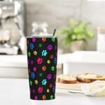 Dujiea 20oz Tumbler With Lid And Straw, Colorful Dog Cat Paw Print Vacuum Insulated Iced Coffee Mug Reusable Travel Cup Stainless Steel Water Bottle - Image 4