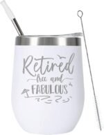ELEGANTPARK Retirement Gifts for Women 2026, Retired Free and Fabulous 12oz Insulated Wine Tumbler with Lid & Straw, Funny Farewell Milestone Gift for Teacher Nurse Mom Boss Coworker, White - Image 3