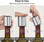 Elegant Wine Bottle Stoppers by ELMWAY, Stainless Steel Vacuum Wine Stoppers, Reusable Wine Preserver, Wine Corks Keep Fresh, Best Gifts for Wine Lovers for christmas gifts - Silver - Image 3