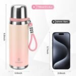 Stainless Steel thermo Bottles with cup 700ml/23.7oz Vacuum Insulated Bottle for hot and cold coffee drink water thermo flask with cup.(Gradient Pink,700ml) - Image 3