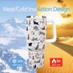 40 oz Tumbler With Handle and Straw, Cat Tumbler With Leak Proof Lid, Reusable Stainless Steel Insulated Travel Coffee Mug, Gifts for Cat Lovers - Image 4