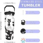 Cat Tumbler with Top Handle Straw and Lid Large Water Bottle Reusable Stainless Steel Coffee Cup for Hot and Cold Drinks Gift for Women Man White Black Cat Painted Travel Mug (black, 30oz) - Image 3