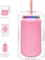 Glass Cups with Lids and Straws, 16 oz Stainless Steel Cups, Insulated Skinny Tumbler, Powder Coated Travel Mugs for Laser Engrave, Iced Coffee Cup for Smoothie Water DIY Gift (Pink,1 pack) - Image 3