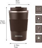 GEMFUL Coffee Travel Mug Insulated Travel Coffee Mug Tumbler To Go with Lid 13 oz Stainless Steel Spill Proof Leak Proof for Hot Cold Drinks Women Men (Brown) - Image 4